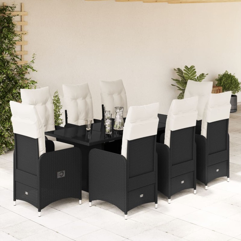 vidaXL 9-tlg. Garten-Bistro-Set mit Kissen Schwarz Poly Rattan vidaXL 9-tlg. Garten-Bistro-Set mit Kissen Schwarz Poly Rattan