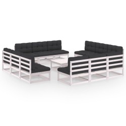 13-tlg. Garten-Lounge-Set mit Kissen Kiefer Massivholz