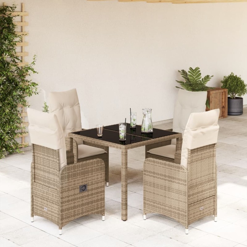vidaXL 5-tlg. Garten-Bistro-Set mit Kissen Beige Poly Rattan vidaXL 5-tlg. Garten-Bistro-Set mit Kissen Beige Poly Rattan