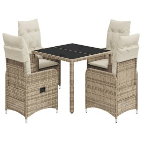vidaXL 5-tlg. Garten-Bistro-Set mit Kissen Beige Poly Rattan