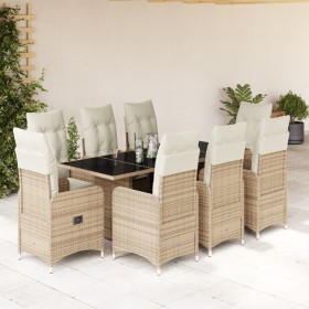 vidaXL 9-tlg. Garten-Bistro-Set mit Kissen Beige Poly Rattan
