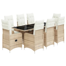 vidaXL 9-tlg. Garten-Bistro-Set mit Kissen Beige Poly Rattan