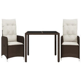 vidaXL 3-tlg. Garten-Bistro-Set mit Kissen Braun Poly Rattan