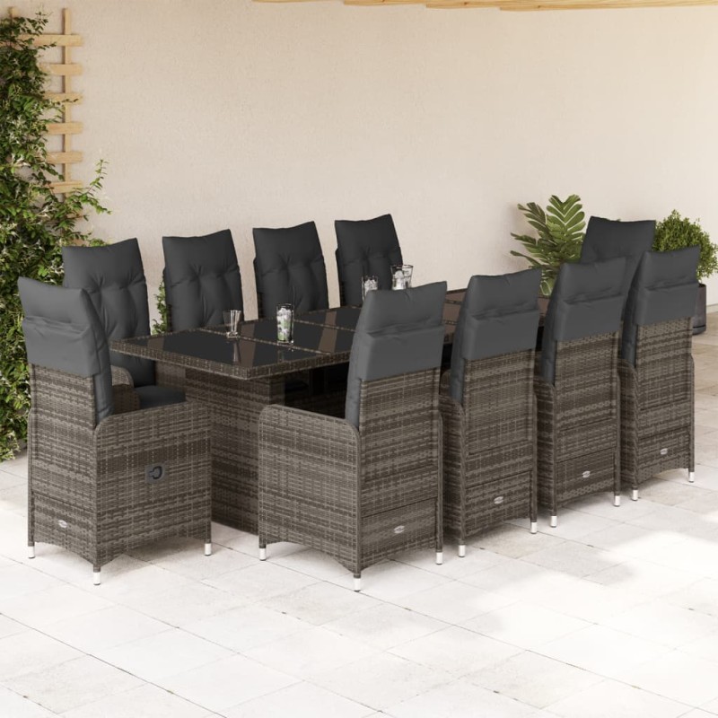 vidaXL 11-tlg. Garten-Bistro-Set mit Kissen Grau Poly Rattan vidaXL 11-tlg. Garten-Bistro-Set mit Kissen Grau Poly Rattan