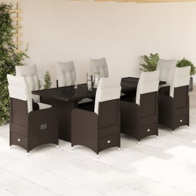 vidaXL 9-tlg. Garten-Bistro-Set mit Kissen Braun Poly Rattan
