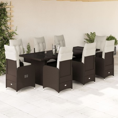 vidaXL 9-tlg. Garten-Bistro-Set mit Kissen Braun Poly Rattan