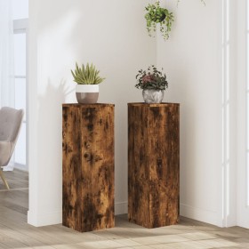 vidaXL Pflanzenständer 2 Stk. Räuchereiche 25x25x80 cm Holzwerkstoff