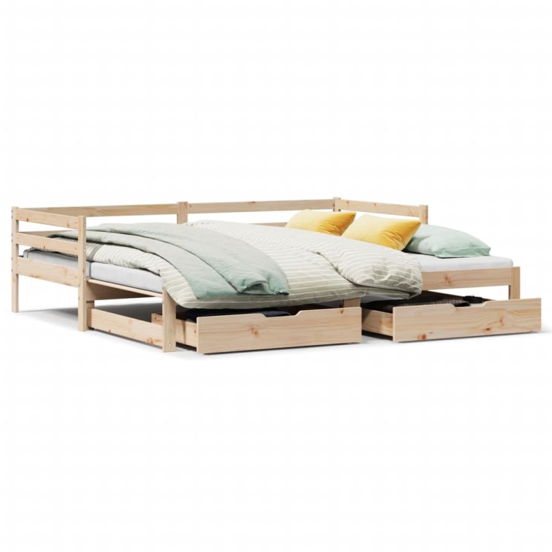 vidaXL Tagesbett Ausziehbar mit Schubladen 90x190 cm Massivholz Kiefer vidaXL Tagesbett Ausziehbar mit Schubladen 90x190 cm Massivholz Kiefer