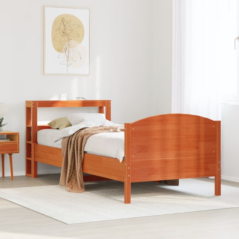 vidaXL Massivholzbett ohne Matratze Wachsbraun 90x190 cm Kiefernholz vidaXL Massivholzbett ohne Matratze Wachsbraun 90x190 cm Kiefernholz