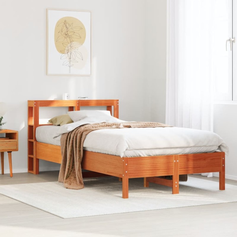 vidaXL Massivholzbett ohne Matratze Wachsbraun 90x200 Kiefernholz vidaXL Massivholzbett ohne Matratze Wachsbraun 90x200 Kiefernholz