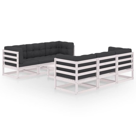 7-tlg. Garten-Lounge-Set mit Kissen Kiefer Massivholz