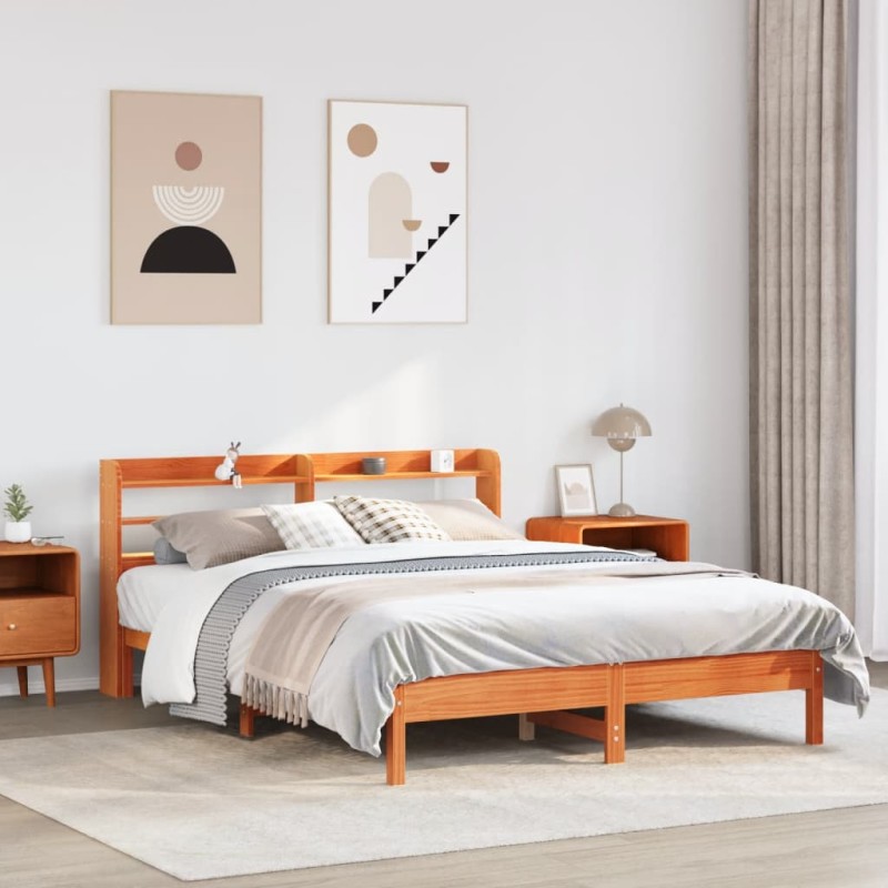 vidaXL Massivholzbett ohne Matratze Wachsbraun 135x190 cm Kiefernholz vidaXL Massivholzbett ohne Matratze Wachsbraun 135x190 cm Kiefernholz