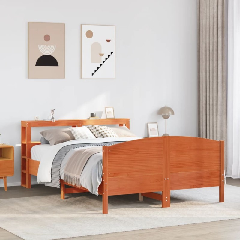 vidaXL Massivholzbett ohne Matratze Wachsbraun 135x190 cm Kiefernholz vidaXL Massivholzbett ohne Matratze Wachsbraun 135x190 cm Kiefernholz