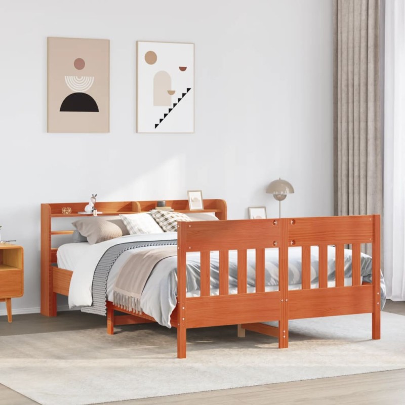 vidaXL Massivholzbett ohne Matratze Wachsbraun 140x190 cm Kiefernholz vidaXL Massivholzbett ohne Matratze Wachsbraun 140x190 cm Kiefernholz