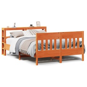 vidaXL Massivholzbett ohne Matratze Wachsbraun 135x190 cm Kiefernholz