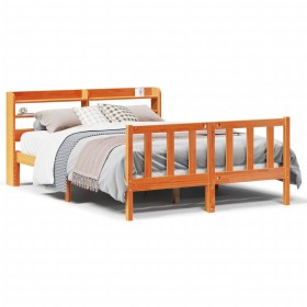 vidaXL Massivholzbett mit Kopfteil Wachsbraun 135x190 cm Kiefer