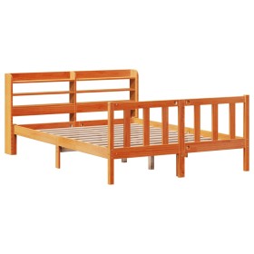 vidaXL Massivholzbett mit Kopfteil Wachsbraun 135x190 cm Kiefer