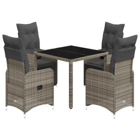vidaXL 5-tlg. Garten-Bistro-Set mit Kissen Grau Poly Rattan