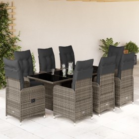 vidaXL 9-tlg. Garten-Bistro-Set mit Kissen Grau Poly Rattan