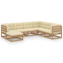 7-tlg. Garten-Lounge-Set mit Kissen Kiefer Massivholz