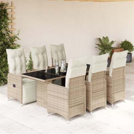 vidaXL 7-tlg. Garten-Bistro-Set mit Kissen Braun Poly Rattan