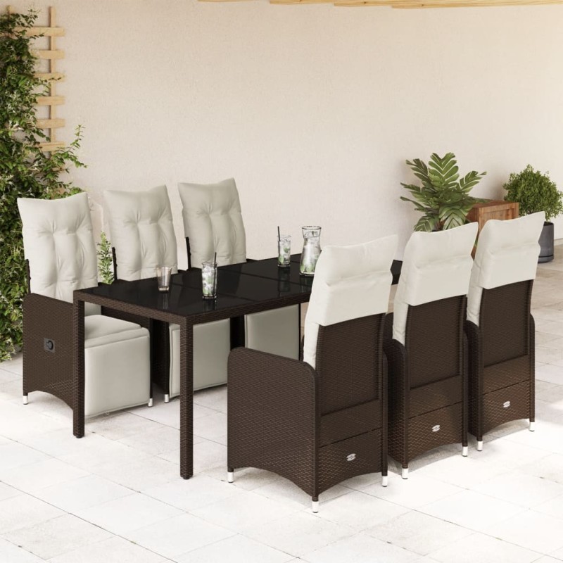 vidaXL 7-tlg. Garten-Bistro-Set mit Kissen Braun Poly Rattan vidaXL 7-tlg. Garten-Bistro-Set mit Kissen Braun Poly Rattan