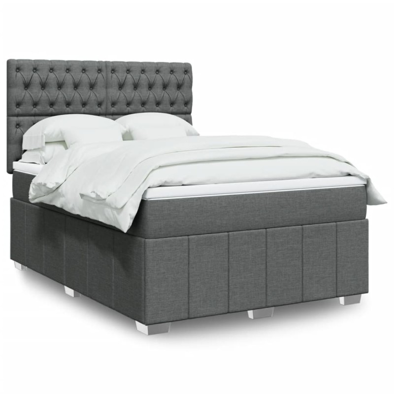 vidaXL Boxspringbett mit Matratze Dunkelgrau 140x190 cm Stoff vidaXL Boxspringbett mit Matratze Dunkelgrau 140x190 cm Stoff