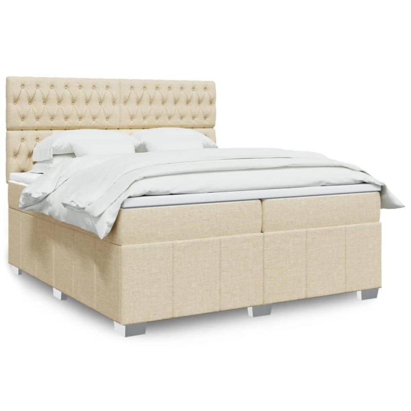 vidaXL Boxspringbett mit Matratze Creme 200x200 cm Stoff vidaXL Boxspringbett mit Matratze Creme 200x200 cm Stoff