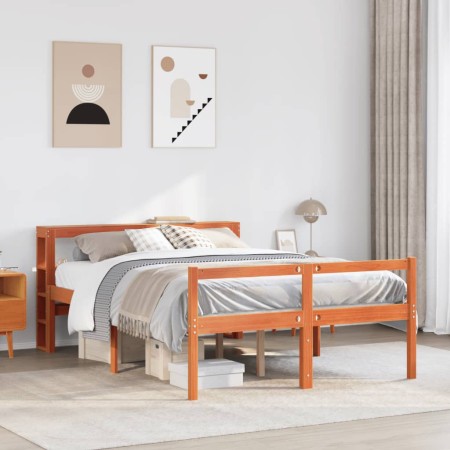 vidaXL Massivholzbett mit Kopfteil Wachsbraun 140x200 cm Kiefer