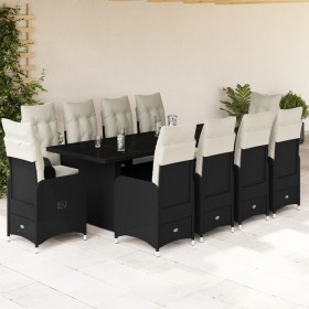 vidaXL 11-tlg. Garten-Bistro-Set mit Kissen Schwarz Poly Rattan