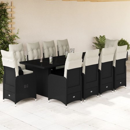vidaXL 11-tlg. Garten-Bistro-Set mit Kissen Schwarz Poly Rattan