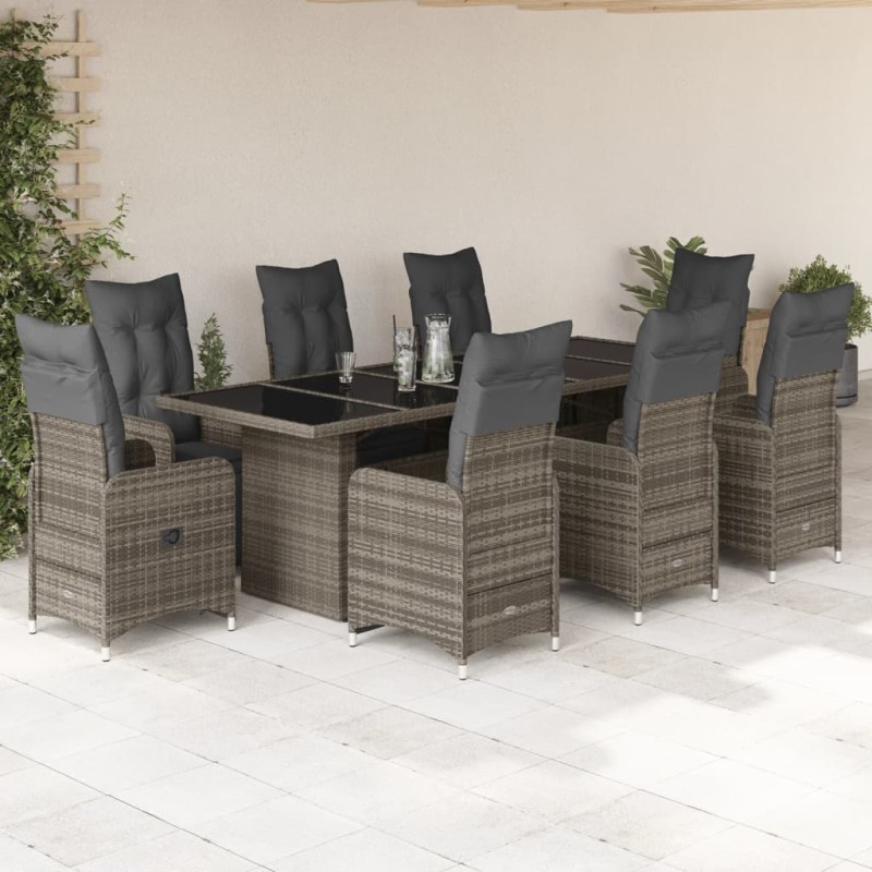 vidaXL 9-tlg. Garten-Bistro-Set mit Kissen Grau Poly Rattan vidaXL 9-tlg. Garten-Bistro-Set mit Kissen Grau Poly Rattan