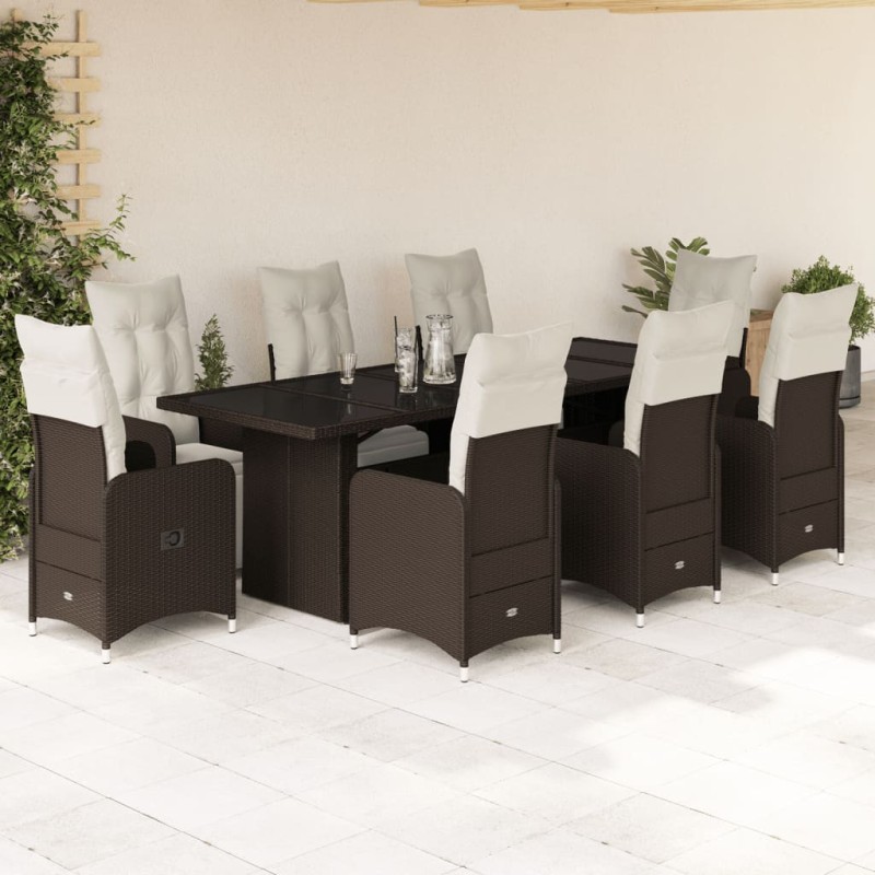 vidaXL 9-tlg. Garten-Bistro-Set mit Kissen Braun Poly Rattan vidaXL 9-tlg. Garten-Bistro-Set mit Kissen Braun Poly Rattan