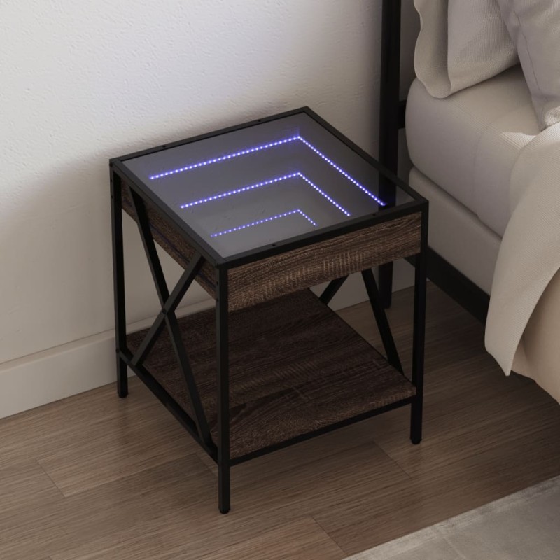 vidaXL Nachttisch mit Infinity-LED Braun Eichen-Optik 40x40x49 cm vidaXL Nachttisch mit Infinity-LED Braun Eichen-Optik 40x40x49 cm
