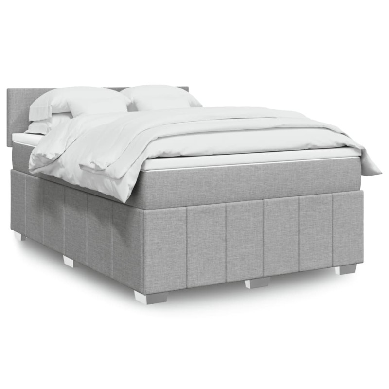 vidaXL Boxspringbett mit Matratze Hellgrau 140x200 cm Stoff vidaXL Boxspringbett mit Matratze Hellgrau 140x200 cm Stoff