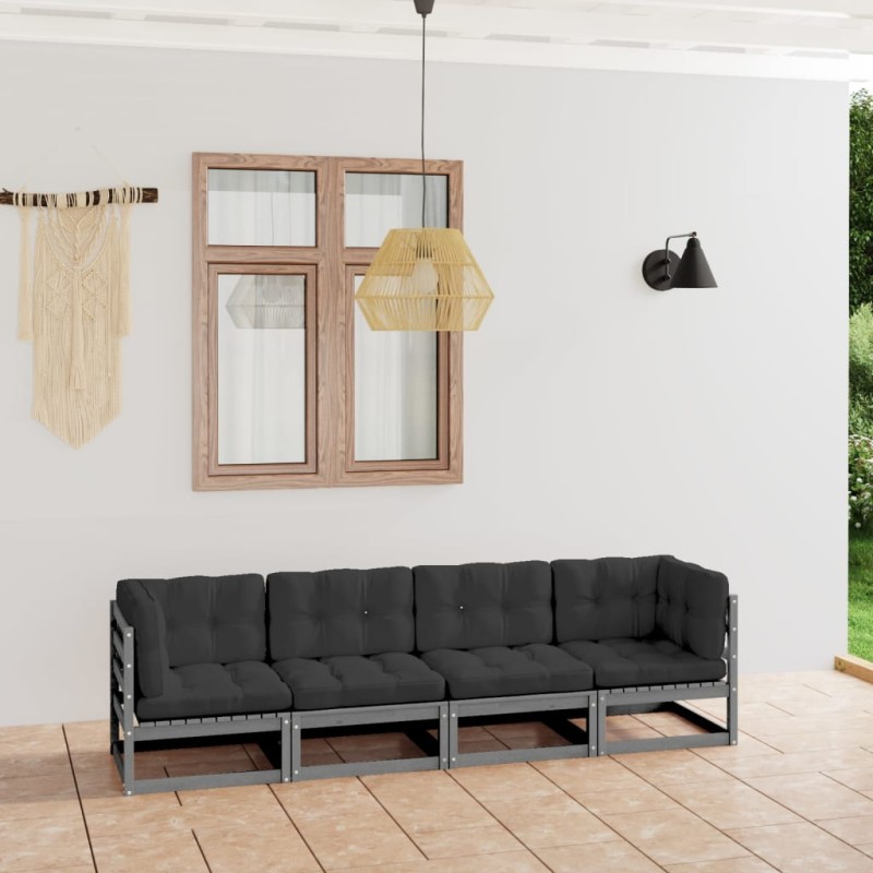 4-Sitzer-Gartensofa mit Kissen Kiefer Massivholz 4-Sitzer-Gartensofa mit Kissen Kiefer Massivholz