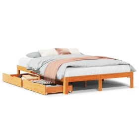 vidaXL Massivholzbett mit Schubladen Wachsbraun 120x190 cm Kiefer