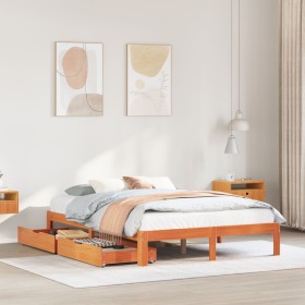vidaXL Massivholzbett mit Schubladen Wachsbraun 140x190 cm Kiefer