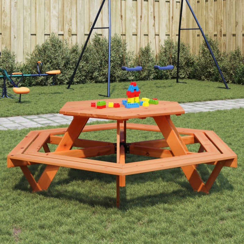 vidaXL Picknicktisch mit Bänken für 6 Kinder Sechseckig Tannenholz vidaXL Picknicktisch mit Bänken für 6 Kinder Sechseckig Tannenholz
