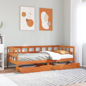 vidaXL Tagesbett mit Schubladen Wachsbraun 90x190 cm Massivholz Kiefer