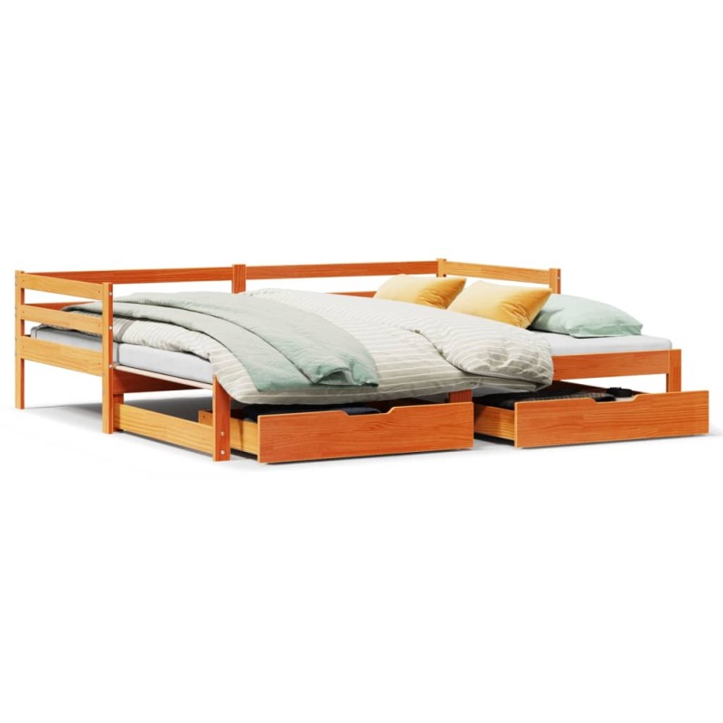 vidaXL Tagesbett Ausziehbar mit Schubladen 90x190 cm Massivholz Kiefer vidaXL Tagesbett Ausziehbar mit Schubladen 90x190 cm Massivholz Kiefer