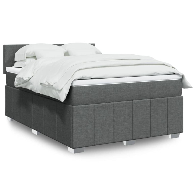 vidaXL Boxspringbett mit Matratze Dunkelgrau 140x200 cm Stoff vidaXL Boxspringbett mit Matratze Dunkelgrau 140x200 cm Stoff