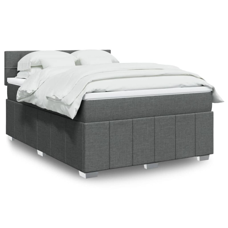 vidaXL Boxspringbett mit Matratze Dunkelgrau 140x190 cm Stoff vidaXL Boxspringbett mit Matratze Dunkelgrau 140x190 cm Stoff