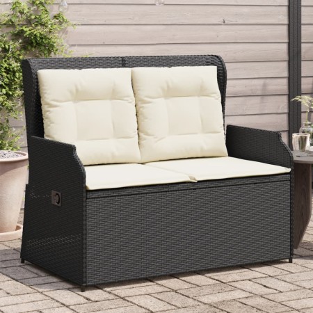 vidaXL Gartenbank Verstellbar mit Kissen Schwarz Poly Rattan