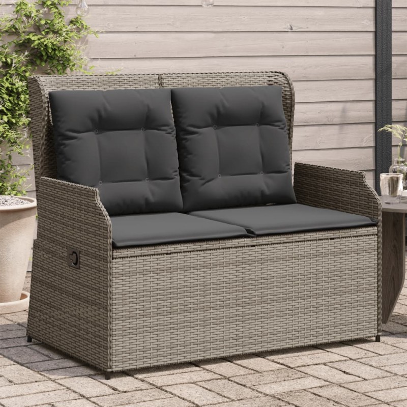vidaXL Gartenbank Verstellbar mit Kissen Grau Poly Rattan vidaXL Gartenbank Verstellbar mit Kissen Grau Poly Rattan