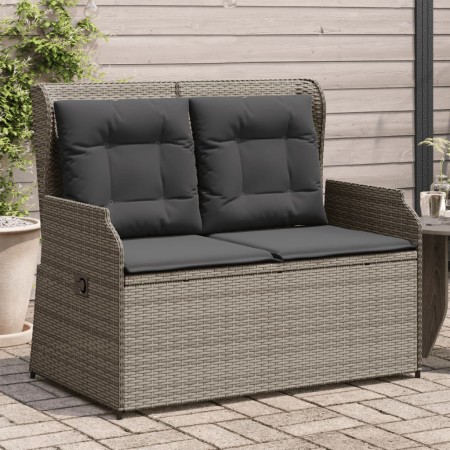 vidaXL Gartenbank Verstellbar mit Kissen Grau Poly Rattan