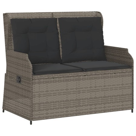 vidaXL Gartenbank Verstellbar mit Kissen Grau Poly Rattan