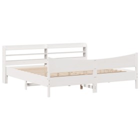vidaXL Massivholzbett mit Kopfteil Weiß 200x200 cm Kiefer