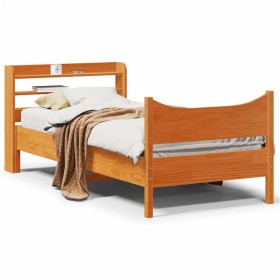 vidaXL Massivholzbett mit Kopfteil Wachsbraun 90x190 cm Kiefer