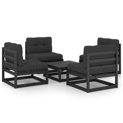 5-tlg. Garten-Lounge-Set mit Kissen Massivholz Kiefer